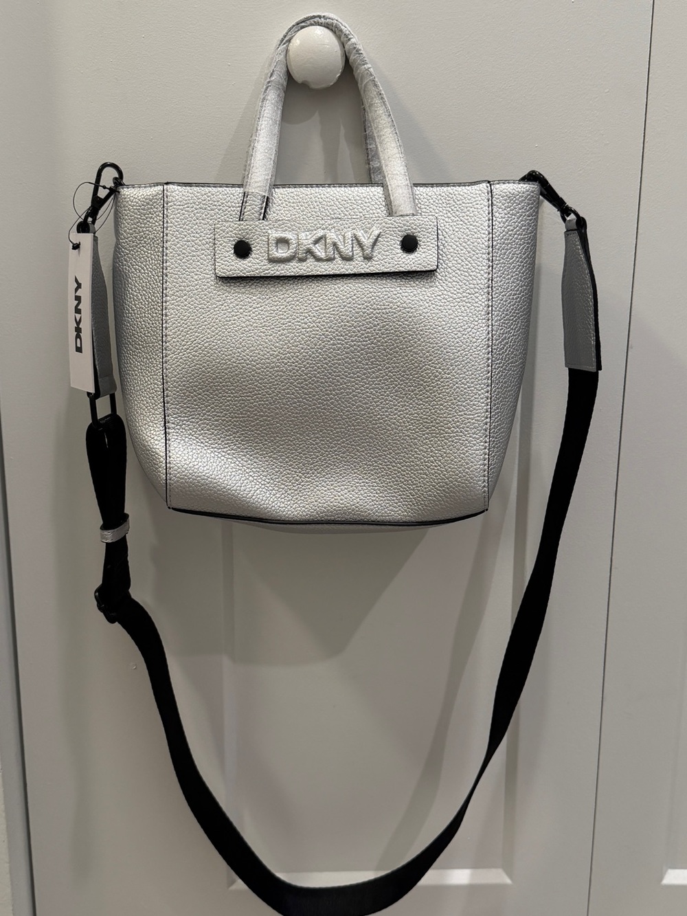 NEW WITH TAGS | DKNY Silver Metallic Crossbody Tote Bag